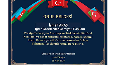 İsmail Aras'a Onur Belgesi Takdimi