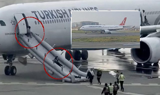 THY uçağında hareketli dakikalar! Acil çıkıştan tahliye edildiler