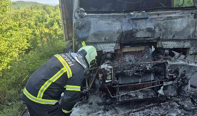 Zonguldak'ta seyir halindeki kamyon alev alev yandı